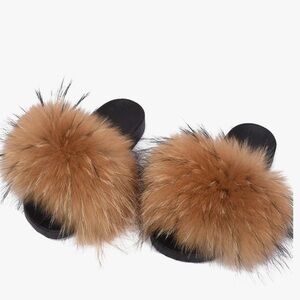 Valpeak Fur Slippers Slides Women Open Toe Fuzzy Fur Size 9-10
